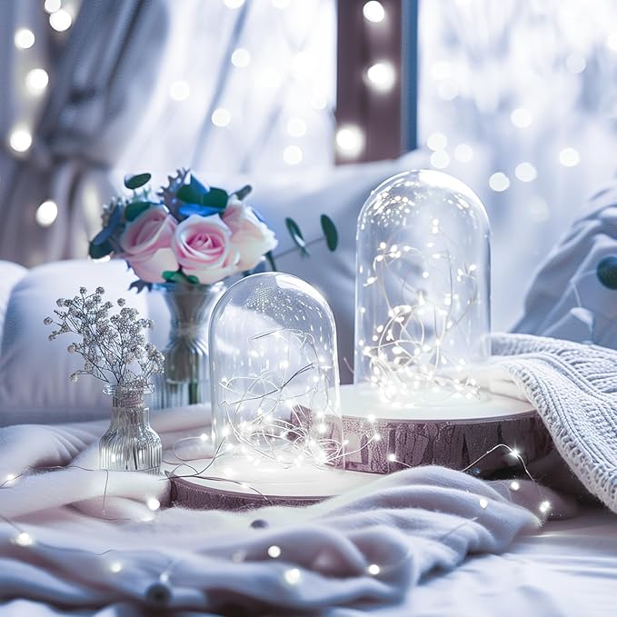 Minetom 100 LEDs Fairy Lights 33 Ft Firefly String Lights Waterproof Starry Lights on Silver Coated Copper Wire Perfect for Christmas Party DIY Wedding Bedroom Indoor Party Decorations Pure White