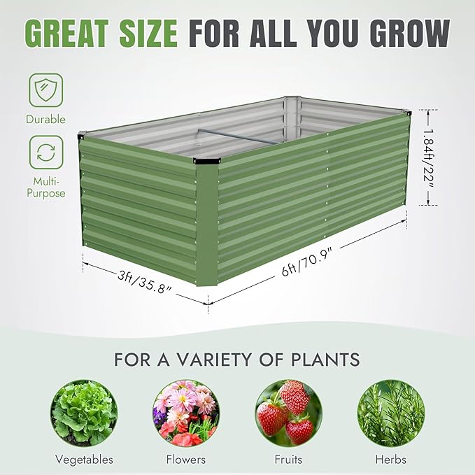 INNO STAGE 6x3x2ft Galvanized Raised Garden Bed, Raised Garden Bed Kit-Metal Planter Box Outdoor, Planting for Vegetables, Fruits, Herbs, Flowers, OliveGreen