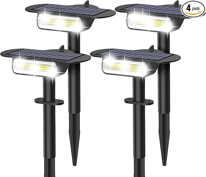 4 Pack Solar Spot Lights Outdoor Waterproof IP68, Auto On/Off Bright Solar Powered Spotlights with Wall Mount & Ground 2 IN 1, Adjustable Solar Landscape Lights for Outside Yard Garden Pathway
