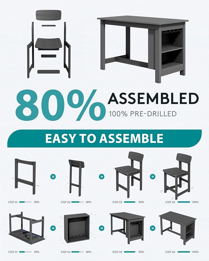SERWALL 10-Piece HDPE Counter Height Dining Table Sets with Storage and Wine Rack, 2 Rectangular Bar Table with Bar Stools Set of 8 for Garden, Backyard, Kitchen, Gray