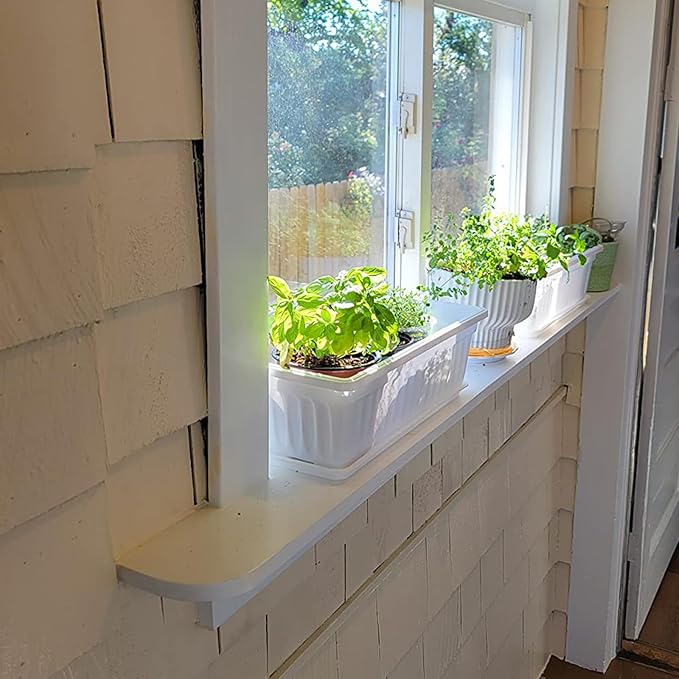 JOIKIT 6 Packs 17 Inch White Plastic Flower Window Boxes Planters with Drainage Holes & Tray, Rectangular Long Vegetable Flower Windowsill Box Planter Pot with Plant Label for Garden Patio Balcony