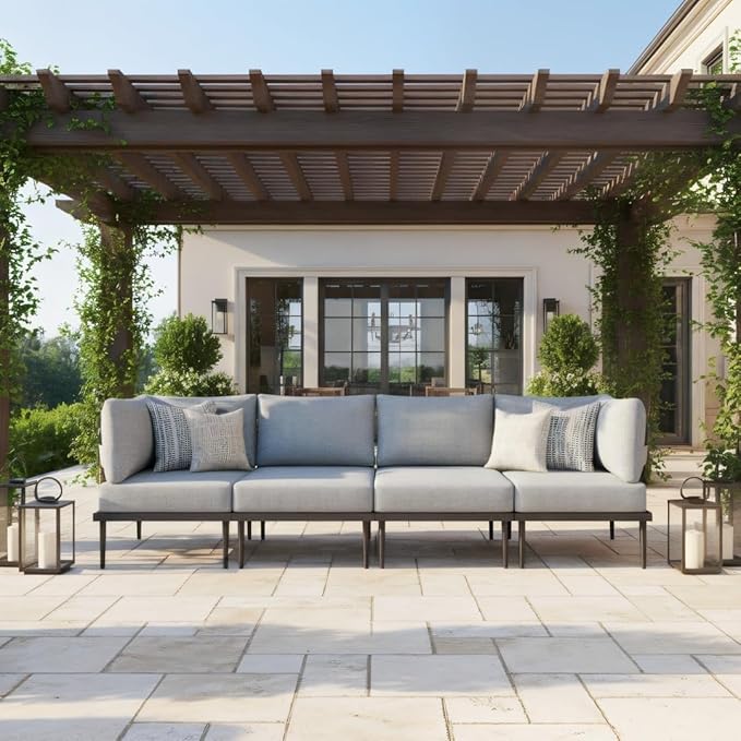 Sundale Outdoor 4 Pieces Patio Furniture Set, Metal Sectional Sofa Patio Conversation Set with 6 Inch Cushions, Modern Patio Corner Couch for Balcony, Porch, Sunroom | Modular, Waterproof, Anti rust