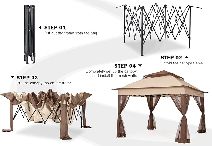 COOSHADE 11x11 Pop Up Gazebo Tent Outdoor Canopy Patio Shelter with Mosquito Netting(Beige)