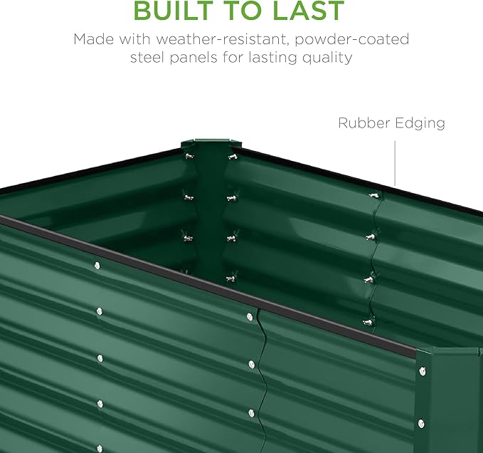Best Choice Products 4x2x2ft Outdoor Metal Raised Garden Bed, Deep Root Box Planter for Vegetables, Flowers, Herbs, 119 Gallon Capacity, 100% Non Toxic Materials - Dark Green