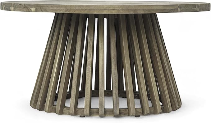 Merax Patio Outdoor Acacia Wood Round Coffee Table for Backyard, Lawn, Balcony, Grey Finish