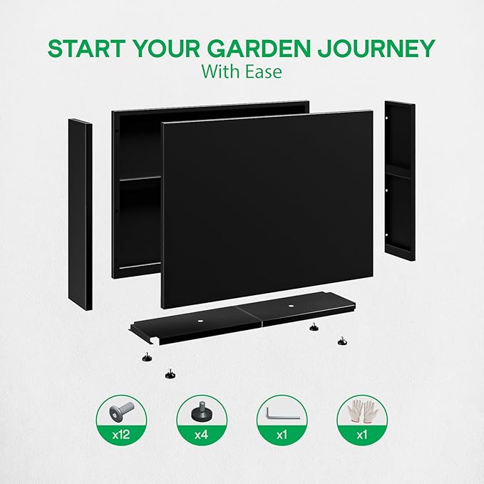 IDZO 35.4" W x 25.6" H Metal Planter Box, Privacy Trough for Patio, Rectangle Container for Outdoor Plants, Tall Large Rectangular Steel Bed for Outdoor Greens with Drainage Holes & Adjustable Feet