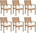 OC Orange-Casual Stackable Patio Dining Chairs Set of 6, Outdoor Acacia Wooden Chairs w/Armrest & Removeable Fabric Cushion, for Porch, Backyard, Garden, Indoor, Beige