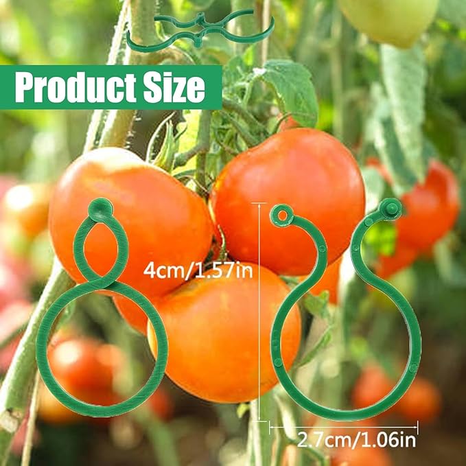 Hysagtek 100 Pcs Plant Support Clips - Heavy Duty Garden Clips for Tomatoes, Vines & Climbing Plants - Reusable Green Plastic Plant Ties