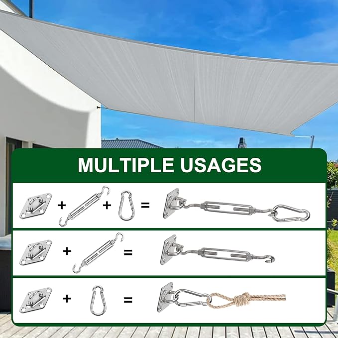 YOFIT 44 Pcs Shade Sail Hardware Kit, 5 Inch Outdoor Sun Sail Accessories, 304 Stainless Steel Turnbuckles & Brackets for Triangle/Rectangle Sails, Patio Canopy Installation Hardware Set Waterproof