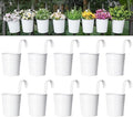 Dahey 10 Pcs Hanging Flower Pots Metal Iron Bucket Planter for Railing Fence Balcony Garden Home Decoration Flower Holders with Detachable Hooks, White, 5 inches
