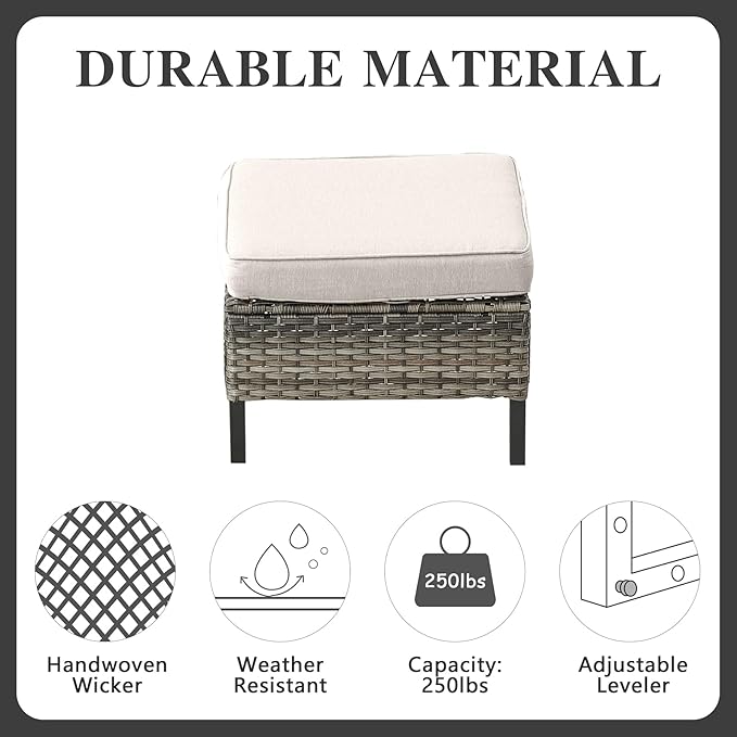 Belord Wicker Patio Furniture 5 Piece Outdoor Sofa Set, Oversize Outdoor Swivel Rocker Chairs with Rattan Ottomans, Conversation Sets Patio Furniture Come with Removable Washable Cushion Beige