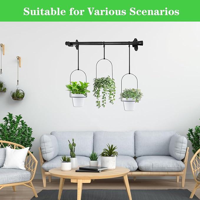 DOUBFIVSY Hanging Planters for Indoor Plants Plant Hanger, Adjustable Hanging Window Planter Hanging Wall Planter for Garden, 23in Plant Shelves Metal Holder Rod with Pots (Black)