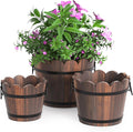Wooden Bucket Barrel Planters, Rustic Patio Planters Flower Pots for Plants Indoor Décor, Set of 3