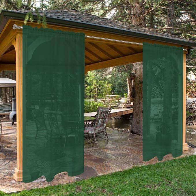 SpaceDresser Waterproof Outdoor Sheer Curtains for Patio - 2 Panels Rod Pocket Indoor Voile Sheer Curtain for Living Room,52W x 84L inch, Foliage Green