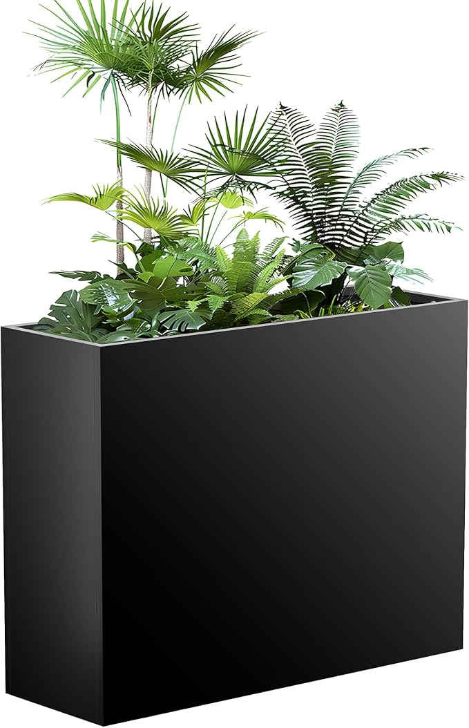 All-Weather Large Metal Planter Box,30" Lx10“Wx24”H Rectangular Planter with Drainage Holes & Removable Shelf,Modern Tall Outdoor Planters for Tall Small Plants, Trees, Flowers,Garden Patio