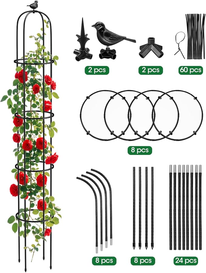6.2ft Garden Obelisk Trellis for Climbing Plants Rustproof Metal Pipe with Heavy Duty Plastic Coated Garden Outdoor Indoor Potted Plant Support for Clematis Vine Jasmine Support