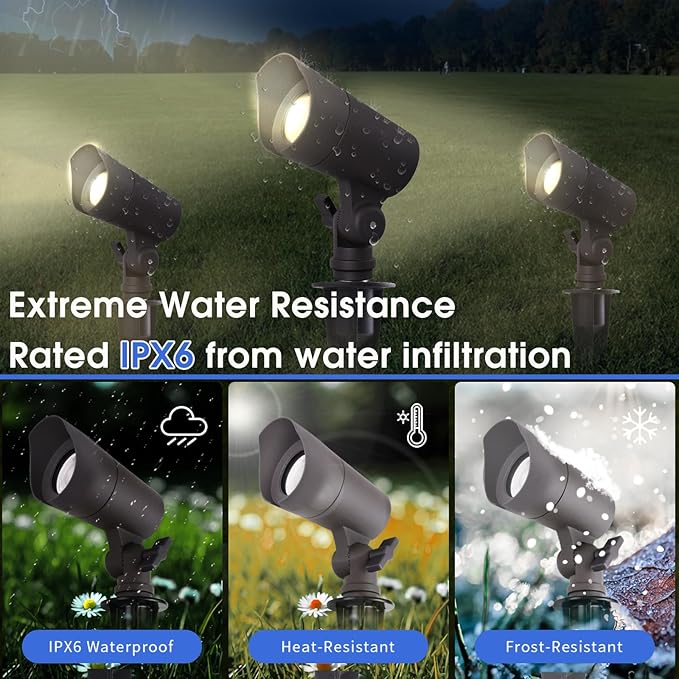 LED Landscape Lights with Connectors, 12V Low Voltage, Warm White 3000k, 4W, 175LM, Outdoor Waterproof Garden Pathway Lights Wall Tree Flag Spotlights with Spike Stand, 4 Pack