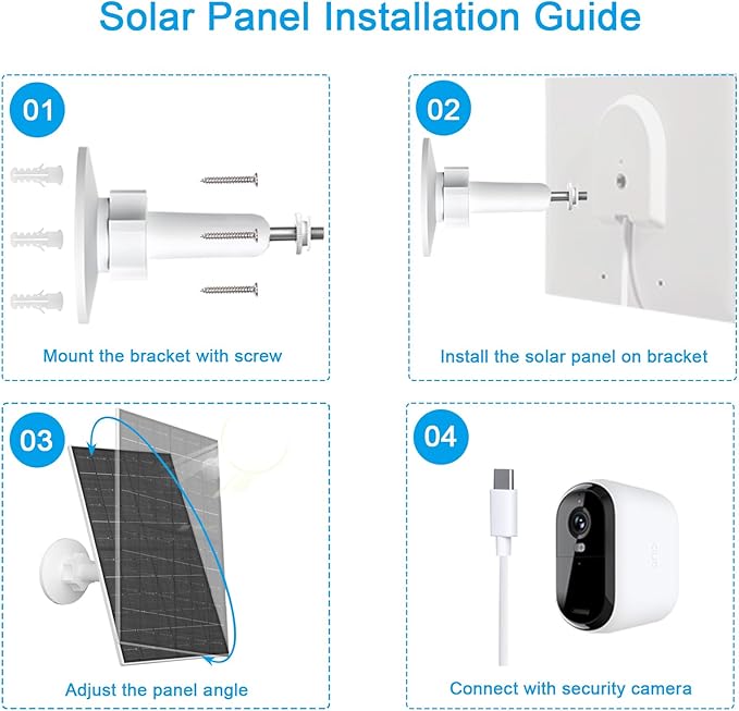 Zivif 7W Solar Panel for Arlo Essential 2K (2nd Gen), Essential XL Spotlight Cameras, USB-C Solar Charger with Micro USB Connector, IP66 Waterproof, 360° Adjustable Mount, 7.2ft Cable