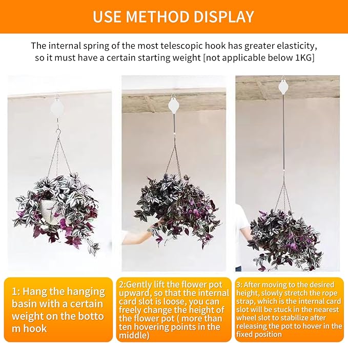 4PCS Plant Pulley Retractable Pulley Plant Hanger Hanging Flower Basket Hook Hanger for Garden Baskets Pots and Birds Feeder in Different Height Lower and Raise