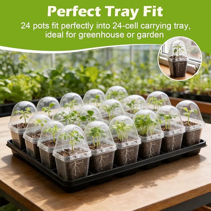 2.7 Inch Square Nursery Pots with Humidity Dome, 60 Packs Clear Seedling Pots with Drainage Holes, Reusable Propagation Pots Small Plant Container for Indoor Outdoor Gardening