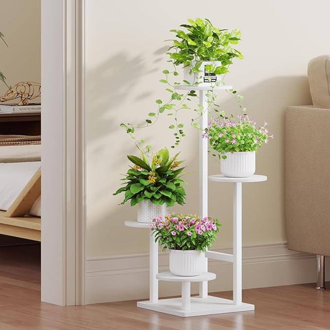Plant Stand Indoor with Grow Light, 4-Tiered Tall Plant Stand Indoor, Metal Plant Shelf with Adjustable Light, Ideal for Living Room, Garden, Patio white