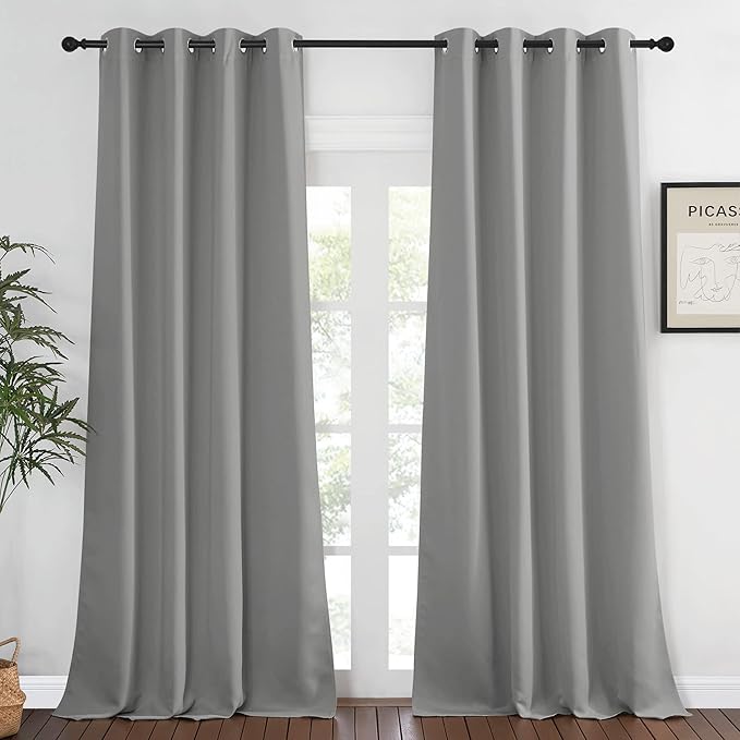 NICETOWN Bedroom Curtain Room Darkening Drapery 102 inches Length - Home Fashion Thermal Insulated Grommet Room Darkening Curtain for Living Room (Silver Grey, 1 Panel, 52 x 102 inches)