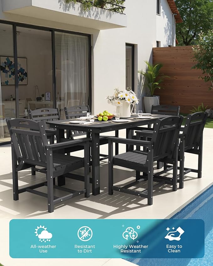 Ciokea Outdoor Patio Dining Chair, HDPE Porch Chairs for Dining Table, All-Weather Durable Outdoor Furniture for Backyard, Garden, Lawn & Poolside, Black