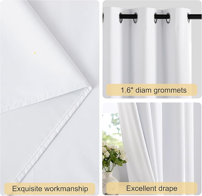 NICETOWN 100% Blackout Door Curtain 63 inch Long Thermal Insulated Room Darkening Privacy Short Curtain Window Treatment, Closet Drapes for Front/Sliding Door (Pure White, 52W x 63L, 1 Panel)