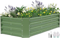 Galvanized Raised Garden Bed - 4x2x1ft Metal Garden Planter Box Outdoor | Steel Raised Bed Kit with Bracing Rods, Gloves for Gardening Vegetables Fruits and Flowers (Oliver Green)