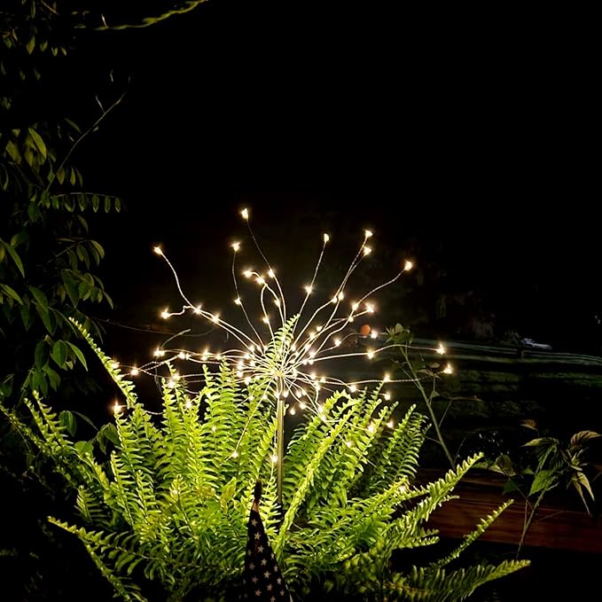 FOOING 6 Pcs Solar Garden Lights Solar Firework Lights, 200 LED String Light 2 Modes Twinkling Nightlight for Outside, Wedding, Party,Patio Home Deceration (Warm White)
