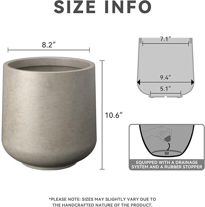 Kante 15.3" Dia Round Concrete Planter, Outdoor Indoor Large Plant Pots Containers with Drainage Hole and Rubber Plug for Home Garden Patio, Weathered Concrete