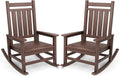 SERWALL Oversized Outdoor Rocking Chair Set of 2, HDPE Rocker for Adults, Patio Rocking Chairs for Porch, Brown