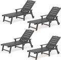 LUE BONA Outdoor Chaise Lounge Chairs Set of 4, HDPS Chaise Lounger, 5 Positions Adjustable Lounge Chairs, Pool Lounge Chair with Wheels for Poolside, Dark Gray