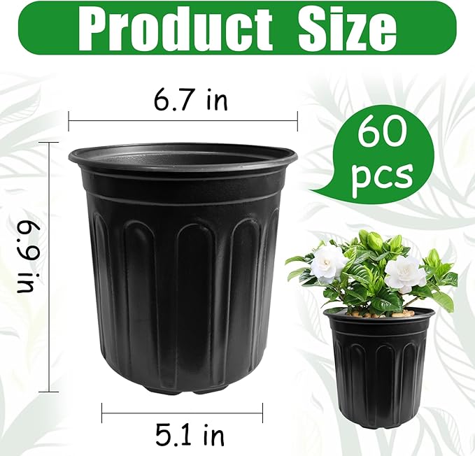 60 Pack 1 Gallon Flexible Plant Nursery Pots,Black Plastic Plant Pots with Holes,Flower Plant Container,Seedling Pot for Succulents,Cuttings,Transplanting,Home Garden