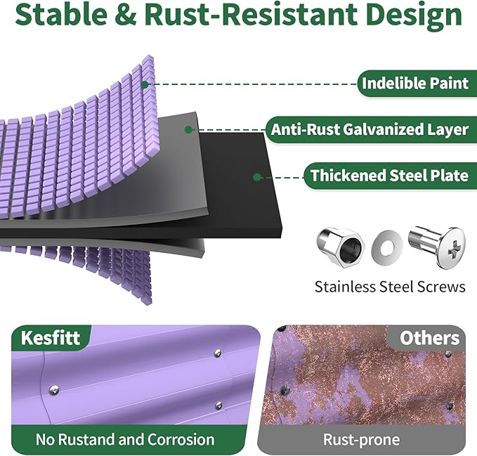 Kesfitt Raised Garden Bed, 4x2x1 FT Galvanized Steel Metal Raised Garden Bed, Oval Open-Bottom Design, 12-Inch Deep for Outdoor Vegetable & Herb Gardening, Lavender Purple
