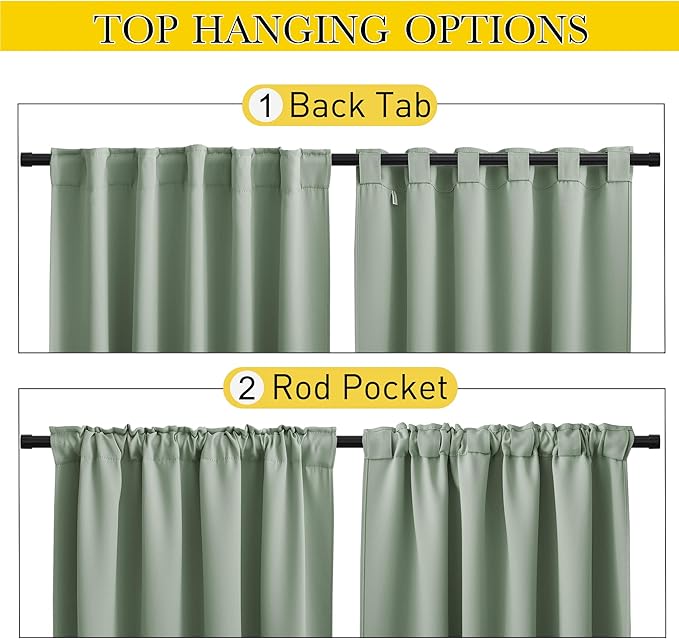 NICETOWN 2 Panels Outdoor Curtains for Patio Waterproof 108 inches Long, Windproof Thermal Insulated Top & Bottom Pocket & Back Tab Blackout Drapes with Rope for Fixed, Sage Green, W52 x L108