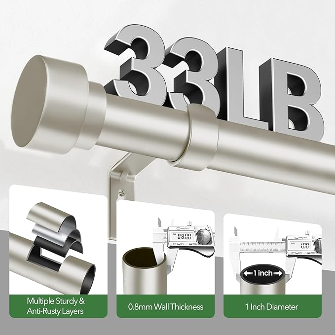 Time Forest Curtain Rods for Windows 28 to 48, 1 Inch Adjustable Heavy Duty Curtain Rod with Simple End Caps, Outdoor Window Drapery Rods for Patio, Size 32"-60", Brushed Nickel