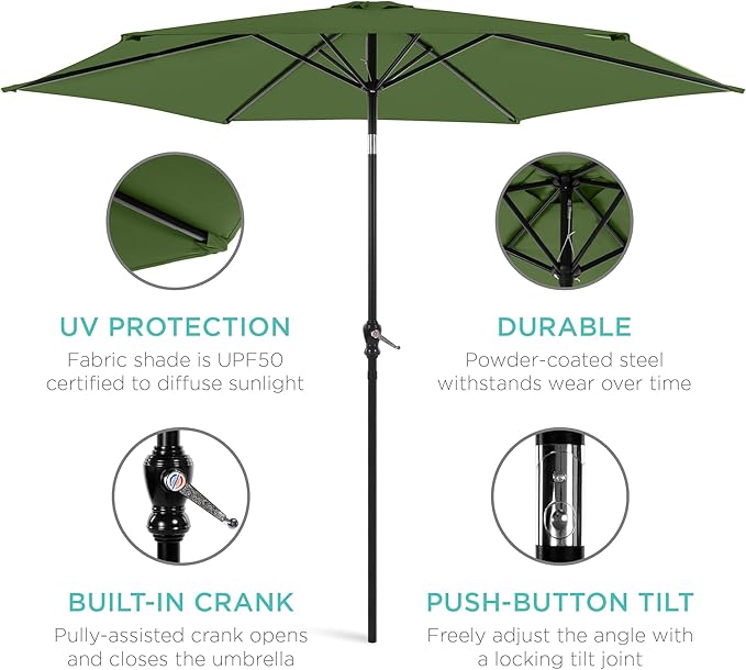 Best Choice Products 10ft Outdoor Table Compatible Steel Polyester Market Patio Umbrella w/Crank and Easy Push Button Tilt