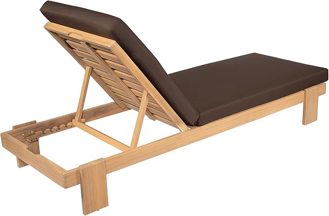 Christopher Knight Home Duska Acacia Wood Chaise Lounge Chair Set of 2, Patio Outdoor Chaise Lounge with Cushions, Adjustable Backrest Single Lounge Sofa, Garden Poolside Backyard Seating, Teak+Brown