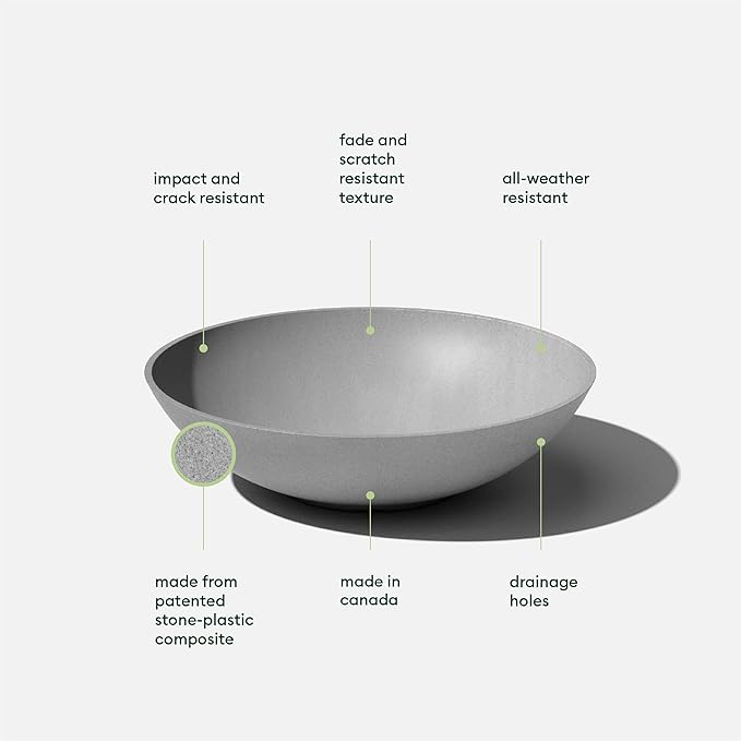 Veradek Mason Series Lane Bowl Planter| for Indoor or Outdoor Tabletops/Gardens |Made from Plastic-Stone Composite with Drainage Holes|Modern Décor for Flowers, Succulents, Small Plants