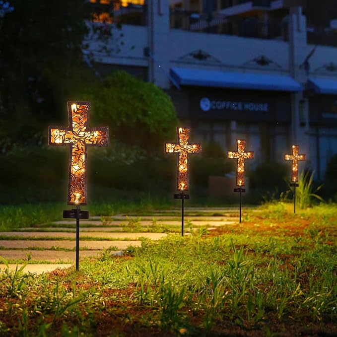 Solar Cross Garden Stake Lights 38inch Metal Outdoor Waterproof Memorial Garden Decor 2 Lighting Modes Cemetery Decorations for Grave for Remembrance Gifts & Sympathy Gifts