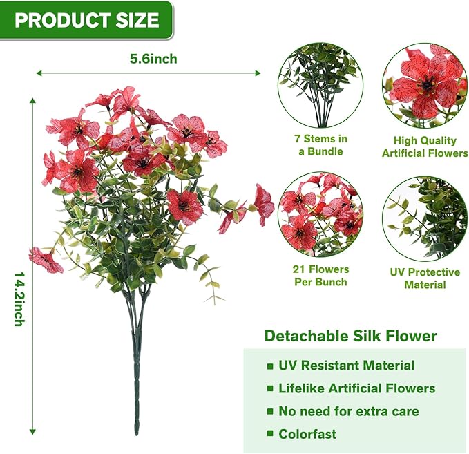 Artificial Flowers for Outdoor,Silk Flowers No Fade Fake Plastic Flowers Faux Plants for Outdoors Outside Front Porch Hanging Planter Window Box Garden Home Decoration,13 Pack(Multi-Colour2)