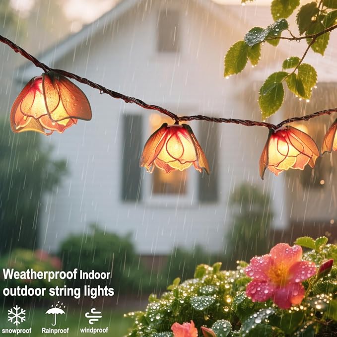 Decorative String Lights Plug in with 10 Incandescent Bulbs, Flower Garland Fairy Lights Connectable Weatherproof Outdoor Indoor for Wedding Garden Pergola Bedroom Porch Floral Home Decor (Multicolor)