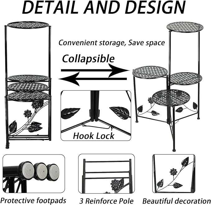 Plant Stand Indoor Outdoor, 3/4 Tier 30" Tall Metal Flower Pot Holder Shelves for Multiple Plants, Multi Tiered Planter Rack Display Shelf for Patio Garden Living Room Corner(Black)