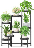 iDavosic.ly 8 Tier Folding Plant Stand Indoor Outdoor with Plastic Tray, Tiered Corner Flower Holder Shelf, Metal Orchid Display Rack for Patio Porch Living Room Garden Balcony, Modern Black