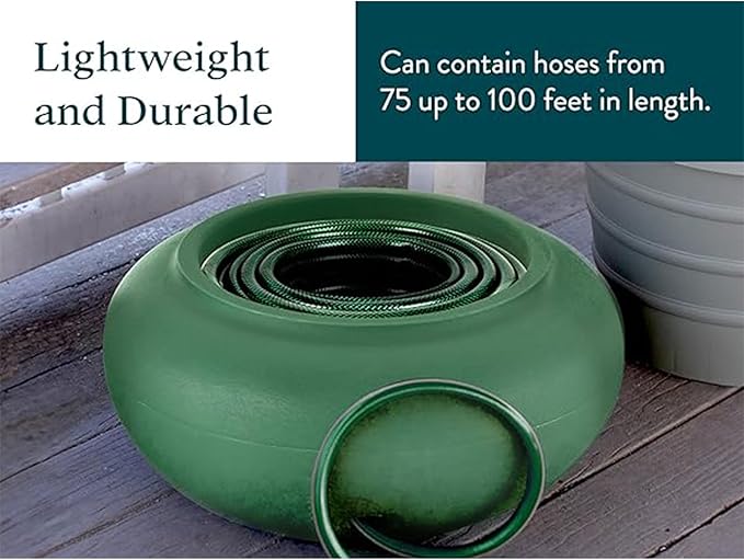 The HC Companies RZ.GH210DF1C001LRDJH 21 Inch Diameter Lightweight Garden Hose Storage Pot for 75-100 Ft Hoses, Pairs w/Terrazzo Series Pots, Green, Grassy Green