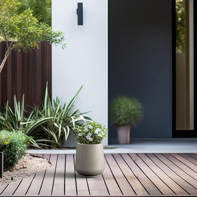Kante 8.2" Dia Round Concrete Planter, Outdoor Indoor Large Plant Pots Containers with Drainage Hole and Rubber Plug for Home Garden Patio, Weathered Concrete