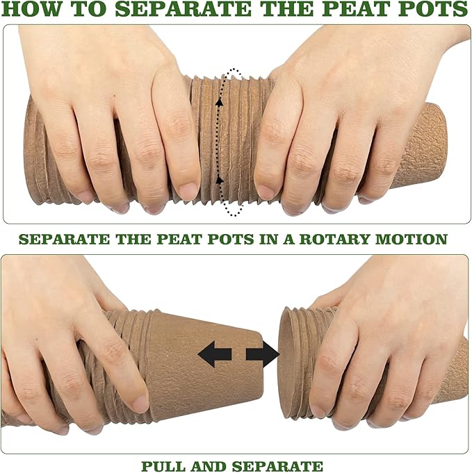 40Pcs 3.15 Inch Peat Pots, Biodegradable Eco-Friendly Round Plant Seedling Starters Kit, Seed Germination Trays with 10 Labels for Flower Vegetable Tomato Saplings & Herb Germination, Khaki