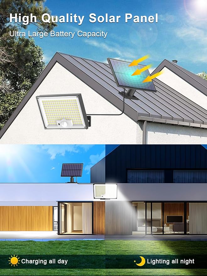 Solar Lights Outdoor Waterproof IP65, 172LED 9000K 3Modes Split Solar Motion Sensor Light Outdoor with Remote, Dusk to Dawn Solar Flood Lights outdoor for Yard,Patio,Garden,2 Pack (Warm White)