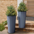 23.6" H Tall Planters for Outdoor Plants, 2 Pack Large Outdoor Planters for Porch Decor with Automatic Drainage Hole, Plastic Stripe Design Flower Pots Fits Indoor Plants Patio Garden, Black